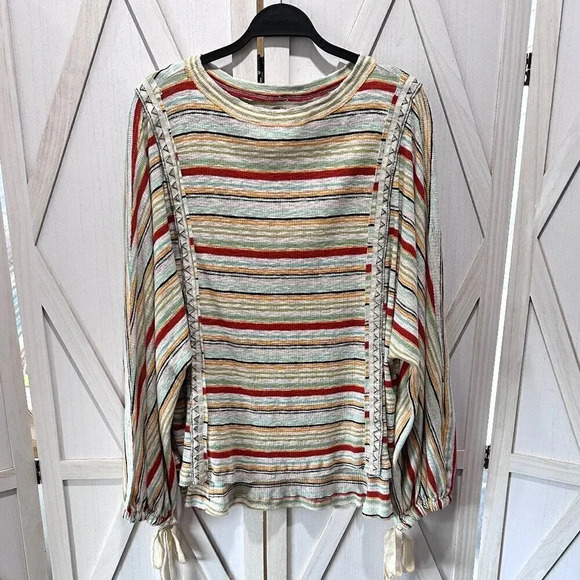 Free People We The Free Striped Balloon Sleeve Top - Picture 1 of 5